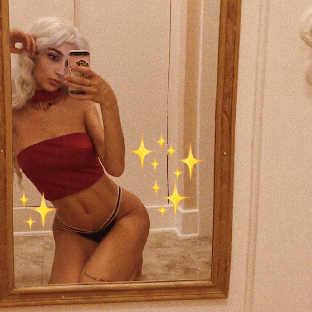 Red tube top with choker halter
